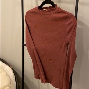 Zara burgundy embroidered waffle knit long sleeve
